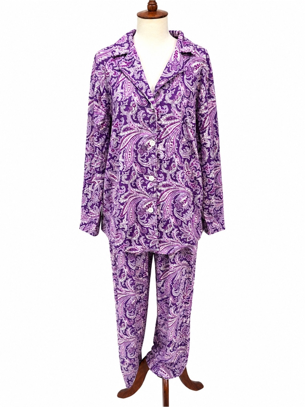 Lauren Ralph Lauren Purple Paisley Cotton Pajama Set Classic Button-Front XL